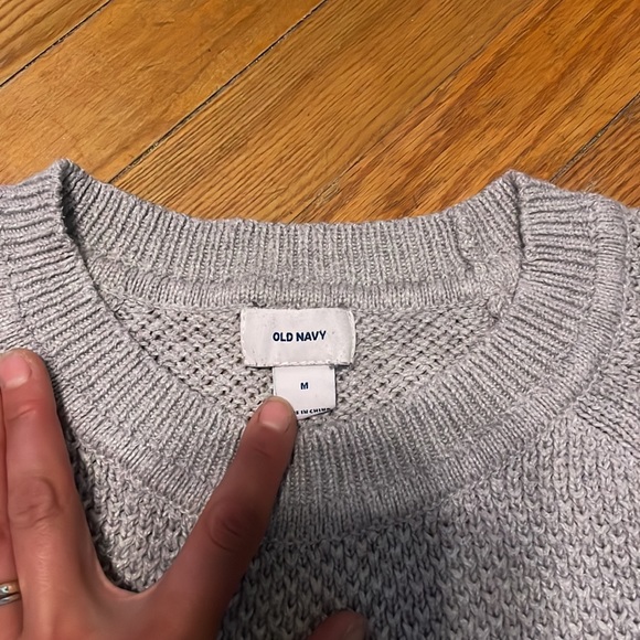 Worn once gray Old Navy sweater with crochet detail and slits on hip - Picture 2 of 3